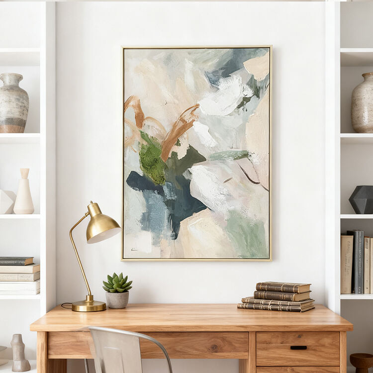 péintéireacht Aibstrachtach Ola 50% ar Láimh le hEalaín Bhalla Cánvas Néodrach Nua-aimseartha do Thaigh Óstáin & Dearadóirí Idirbhearta