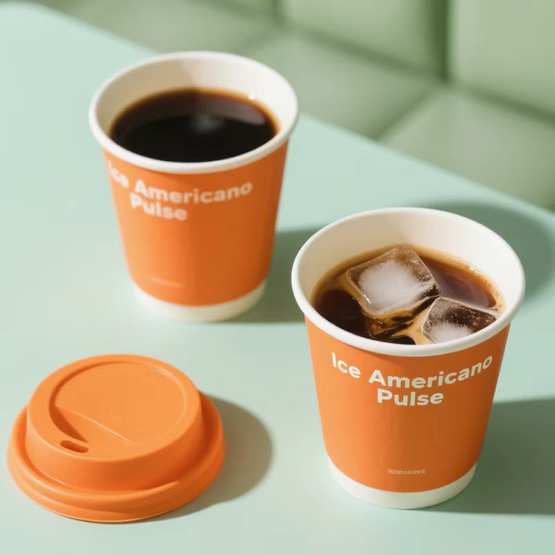 Biodegradable and Compostable Double Wall Orange Paper Cups Customized PLA Coated Disposable Coffee Shop Paper Cup with logo