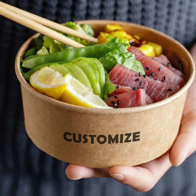 Biodegradable Kraft Paper Salad Bowl with Lid - Fast Food Takeaway