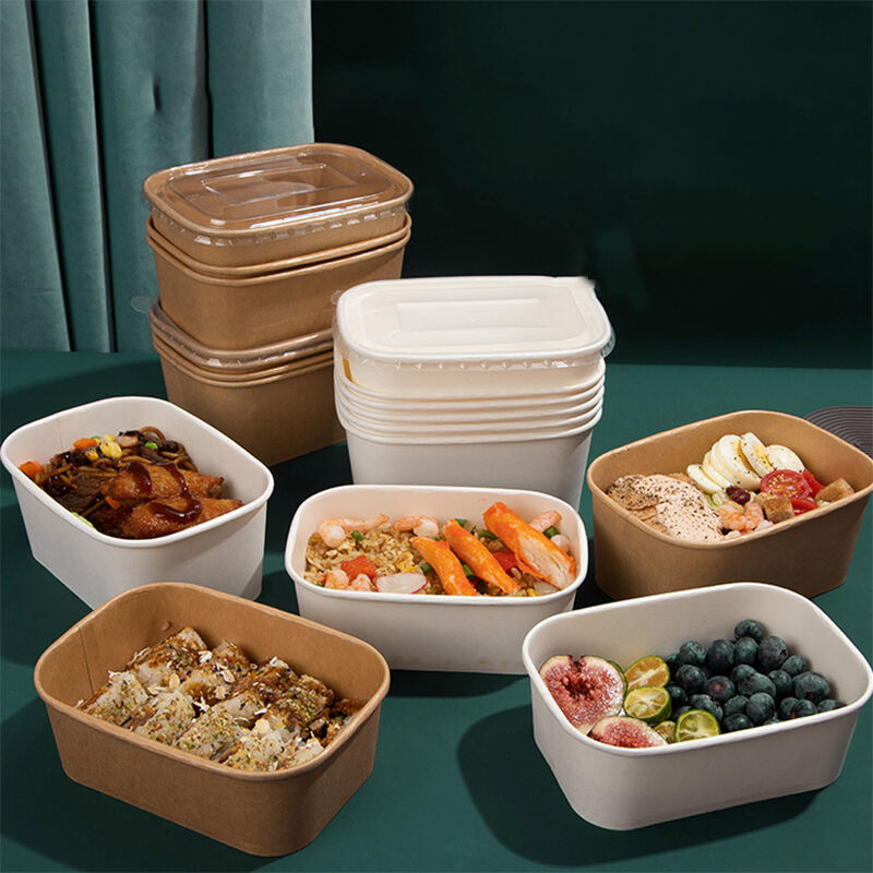 Biodegradable Square Kraft Paper Bowl Paper Food Container With PP PET Lid