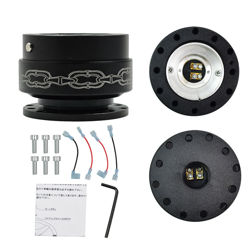 تييبور عالمي للسيارات، عجلة قيادة سريعة الإطلاق من الألومنيوم الأسود بقياس 85*60 مم مع زر معدني