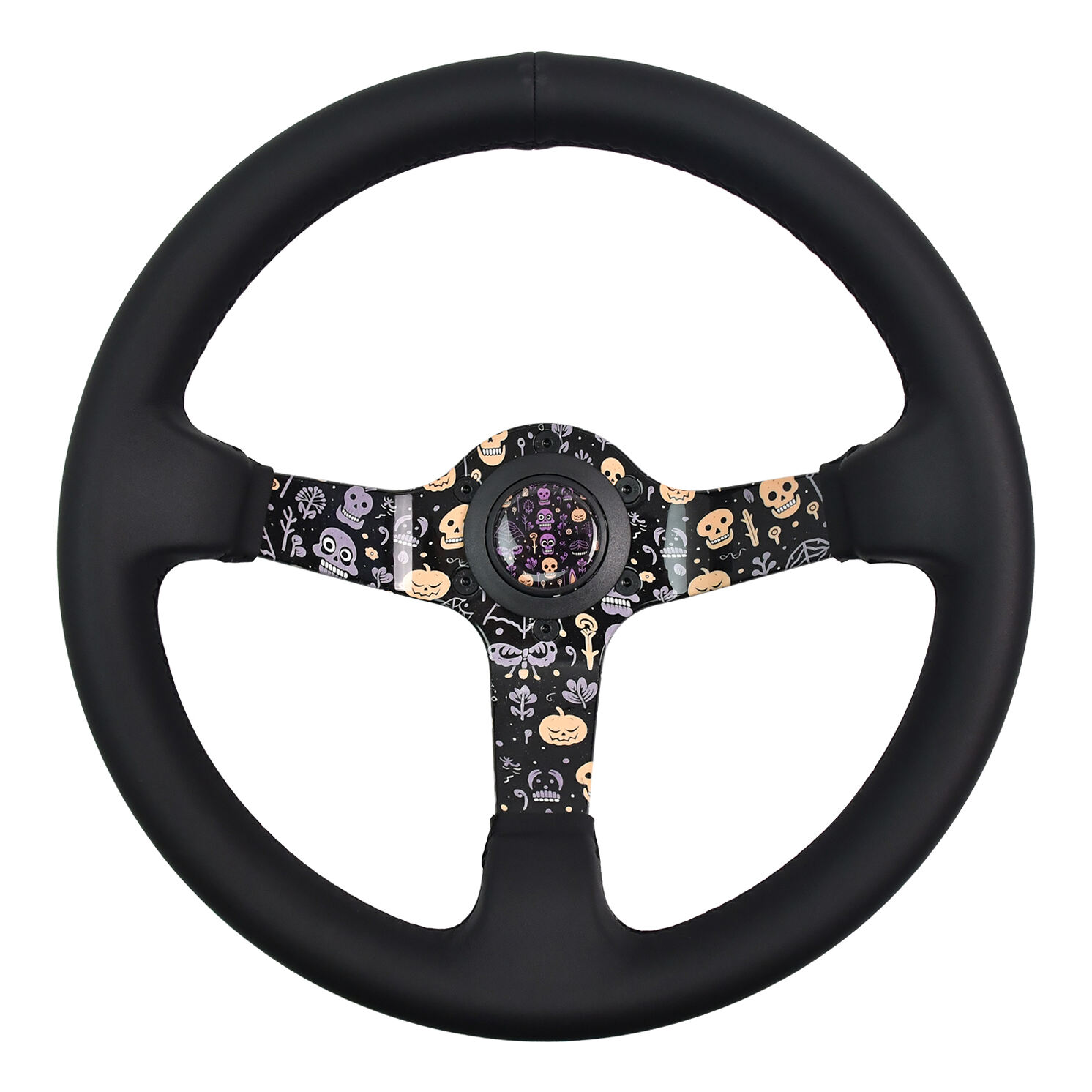 TIYPEOR Universal 12.6inch/320mm Black Cartoon Doodle Bracket Steering Wheel JDM