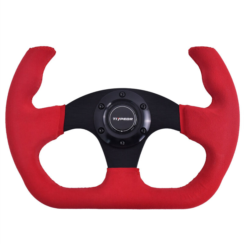 TIYPEOR ゴーカート用赤スエード モディファイドレーシング用ステアリングホイール 330mm/13インチ （630-14）