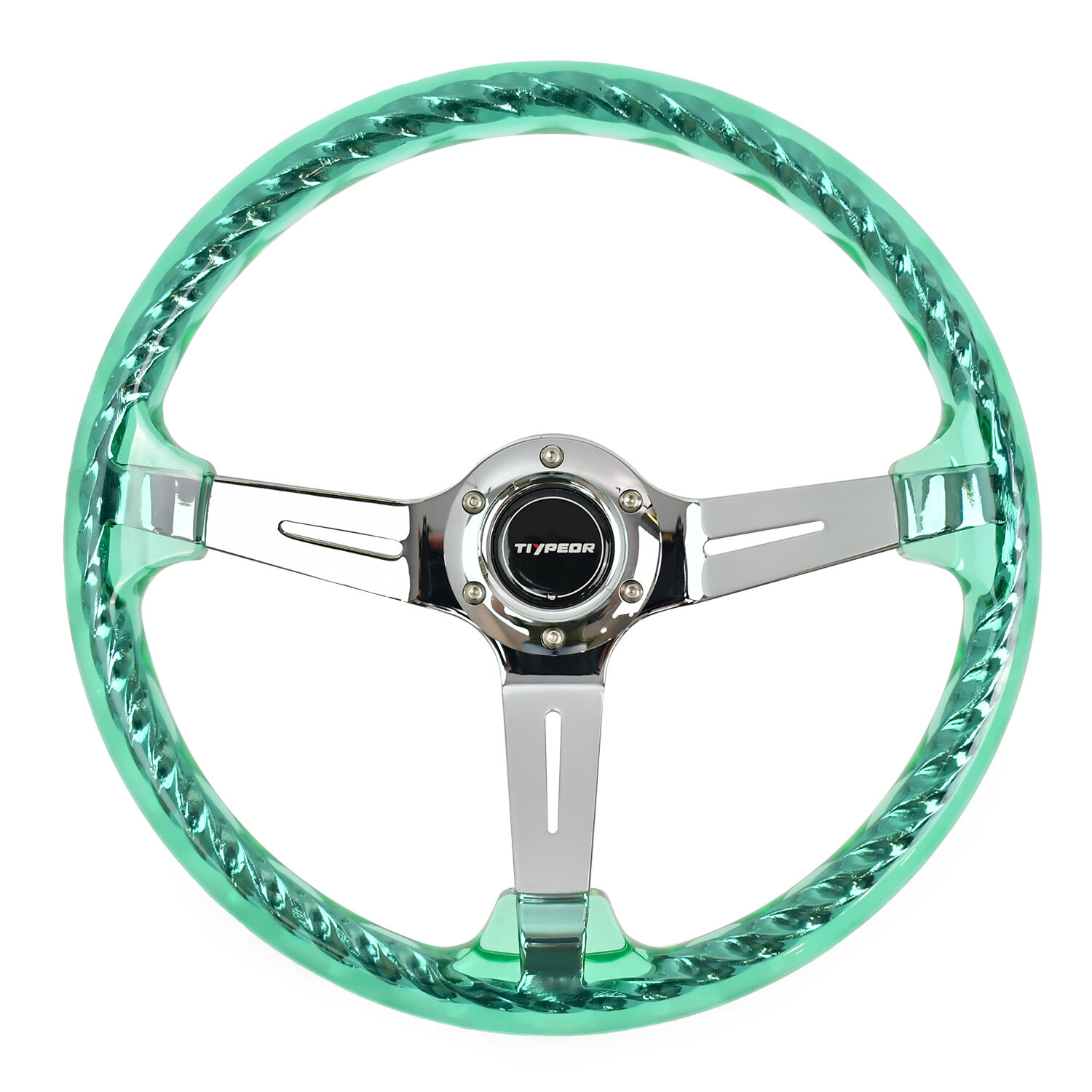 TIYPEOR Hitman Style Auto Universal Transparent Green 350mm/14inch Racing Steering Wheel