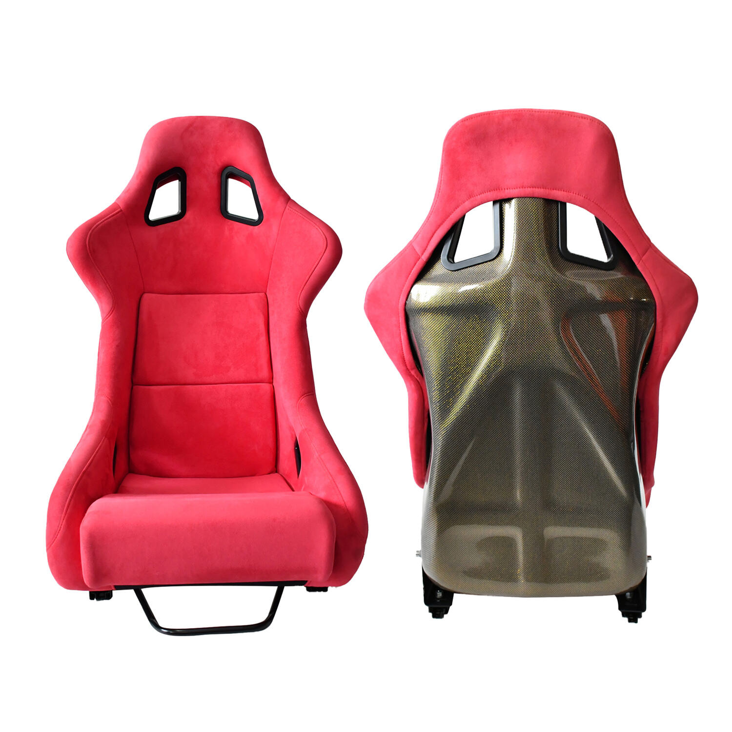 TIYPEOR Style Baquet Siège de Voiture Modifié en Fibre de Carbone Véritable Fibre de Verre Siège de Course avec LOGO Personnalisé Glissière Double Siège en Suede