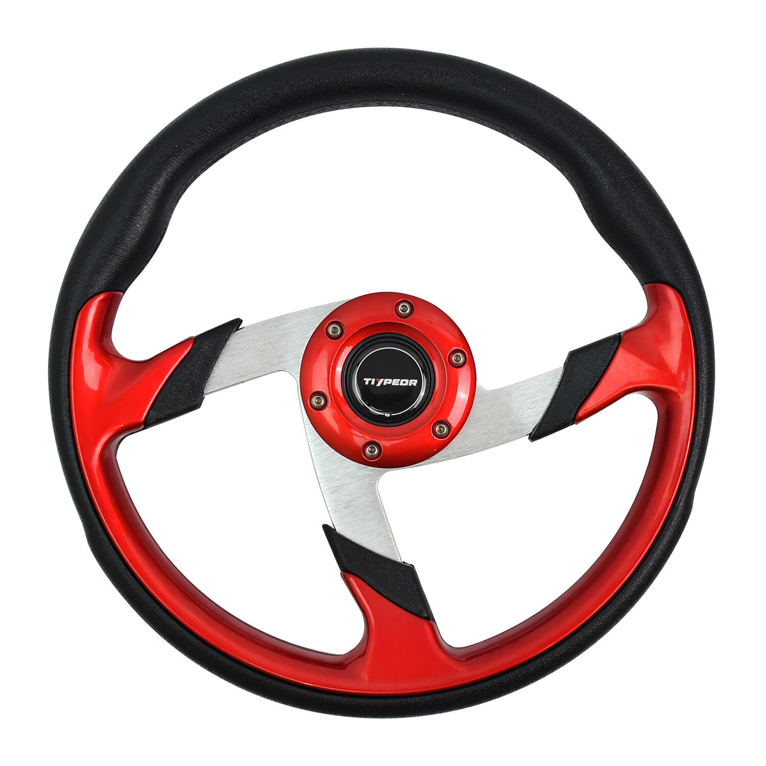TIYPEOR Universal Red 12.6inch/320mm PU Leather Windmill Bracket Steering Wheel