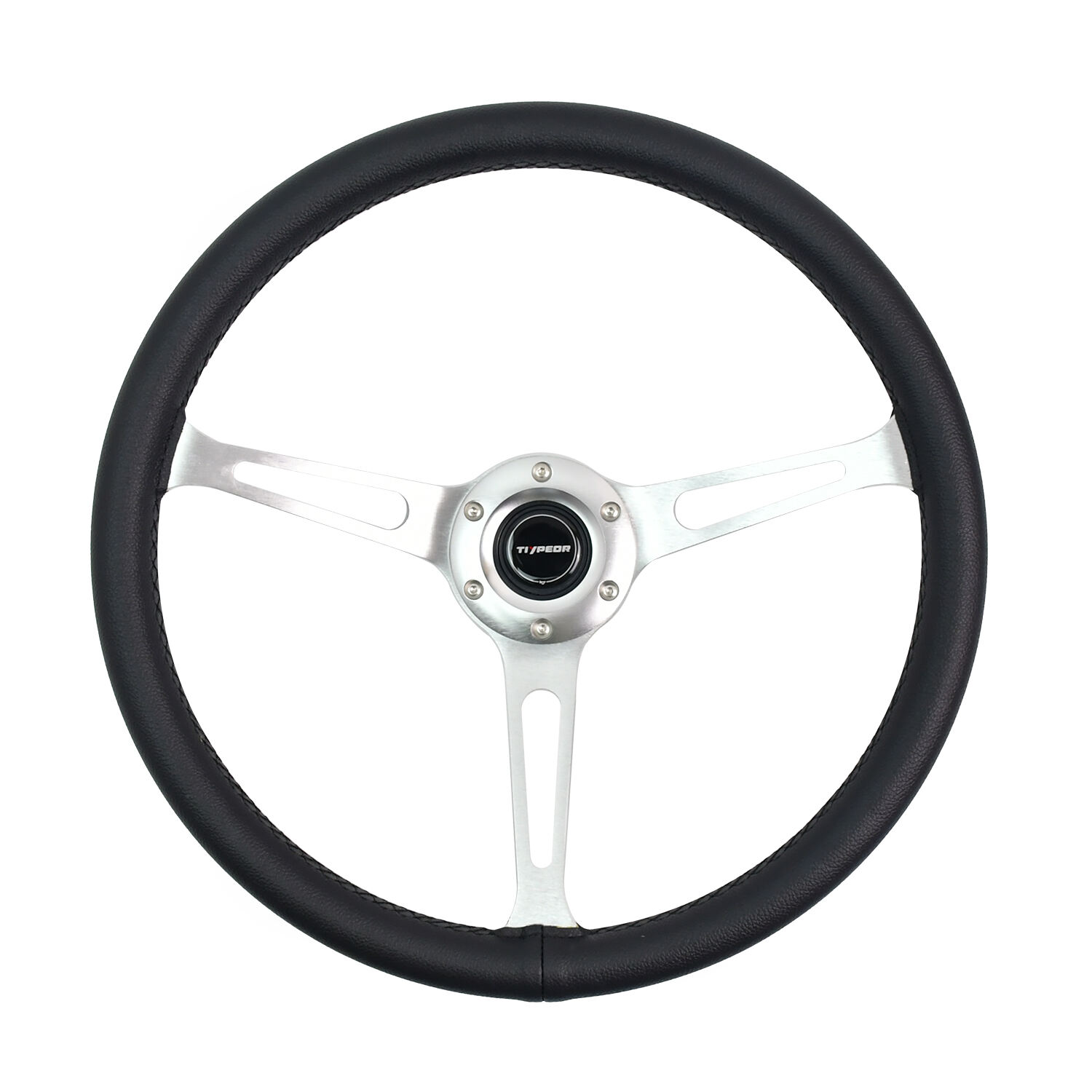 TIYPEOR 380mm/15inch PVC Leather Black Classic Steering Wheel