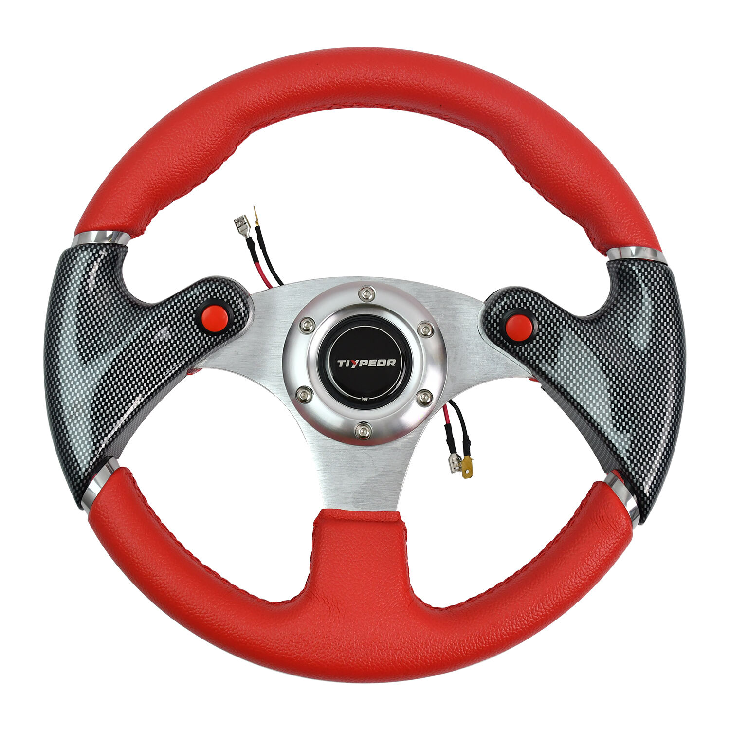 TIYPEOR Red 12.4inch/315mm PVC Leather Car Game Aluminum Alloy Sport Sim Steering Wheels 