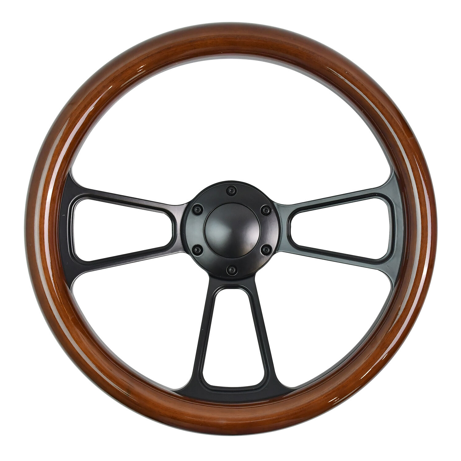 TIYPEOR Auto Universal Wood 350mm/14inch Black Spoke Classic Steering Wheel