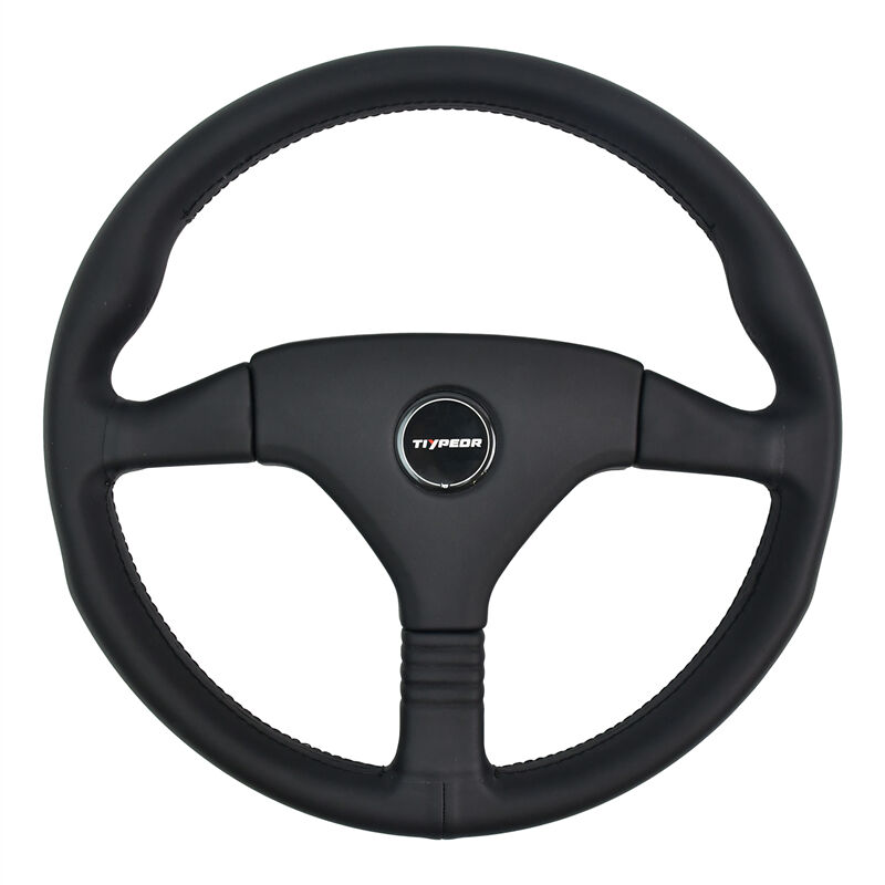 Volante Esportivo Universal TIYPEOR em Couro Preto para Carro, 370 mm / 14,7 polegadas (655-02)