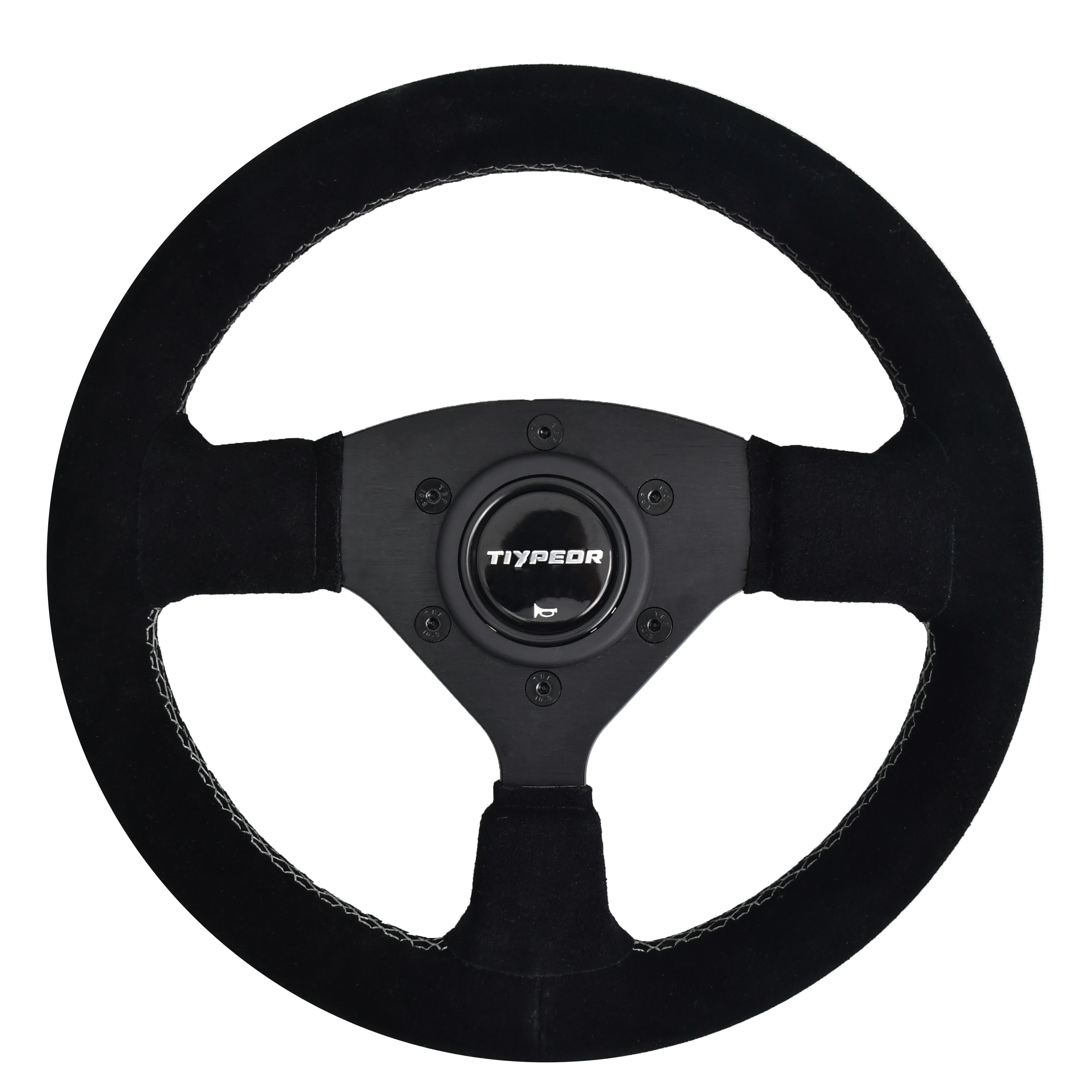 Volante Esportivo Universal TIYPEOR em Camurça e Couro Preto no Estilo Mini para Carro, 270 mm / 10,6 polegadas (395)