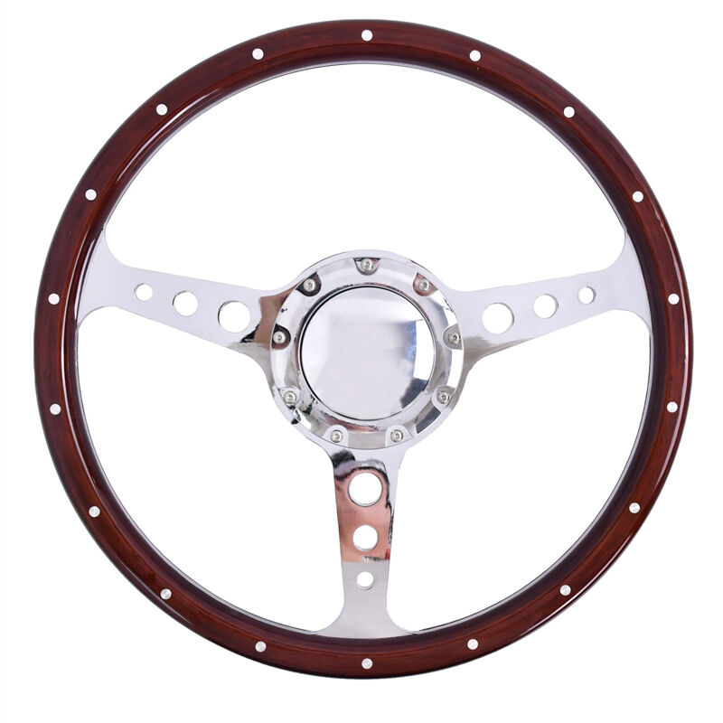 TIYPEOR 木製 9穴 モディファイドレーシングゲーム用ステアリングホイール 380mm/15インチ （676-01）