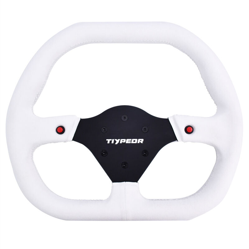 TIYPEOR 자동차용 흰색 스웨이드 수정된 직사각형 스티어링 휠 350mm/13.78인치 (493-07)
