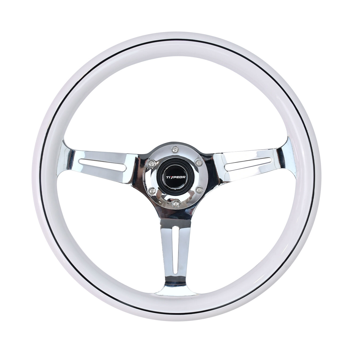 TIYPEOR White Wood 14inch Classic Car Steering Wheel