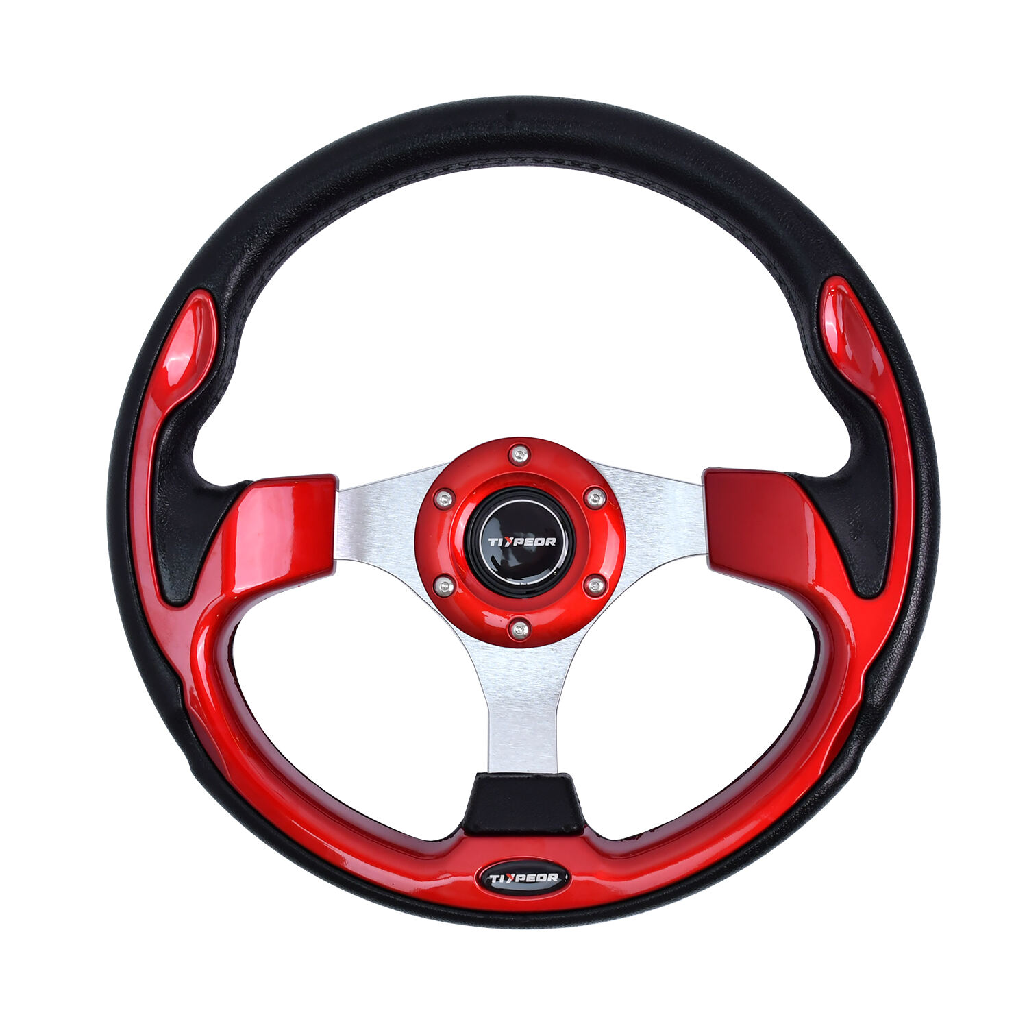 TIYPEOR Good Quality PU 350mm 14inch 3 Spoke Aluminium Alloy Steering Wheel