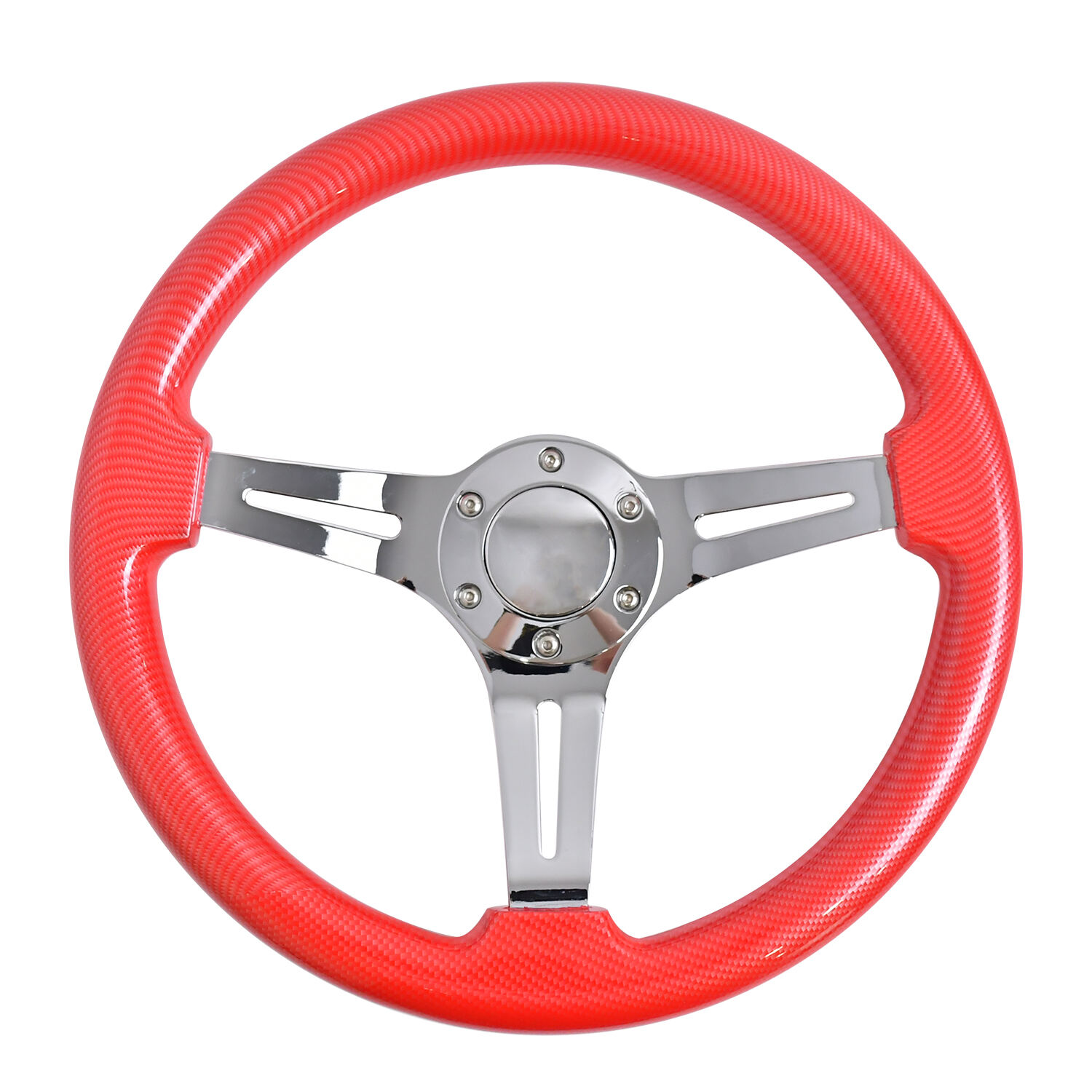 Volant TIYPEOR 350mm/14pouces Rouge, Style Classique Nostalgie Course/Volant pour Voiturette de Golf avec Bouton d'Avertisseur