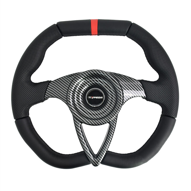 Volante Retangular Universal TIYPEOR em Couro Preto para Carro, Volante Modificado de 350 mm / 14 polegadas (740-02)