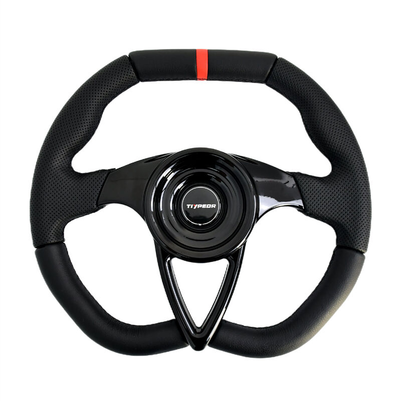 Volante Retangular Universal TIYPEOR em Couro para Carro, Volante Modificado com Emenda de 350 mm / 14 polegadas (740-03)