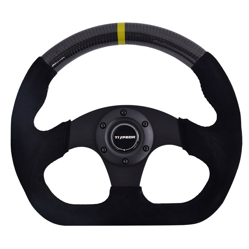 TIYPEOR 자동차 D자형 가죽 카본 파이버 수정 스티어링 휠 350mm/14인치（495-06）