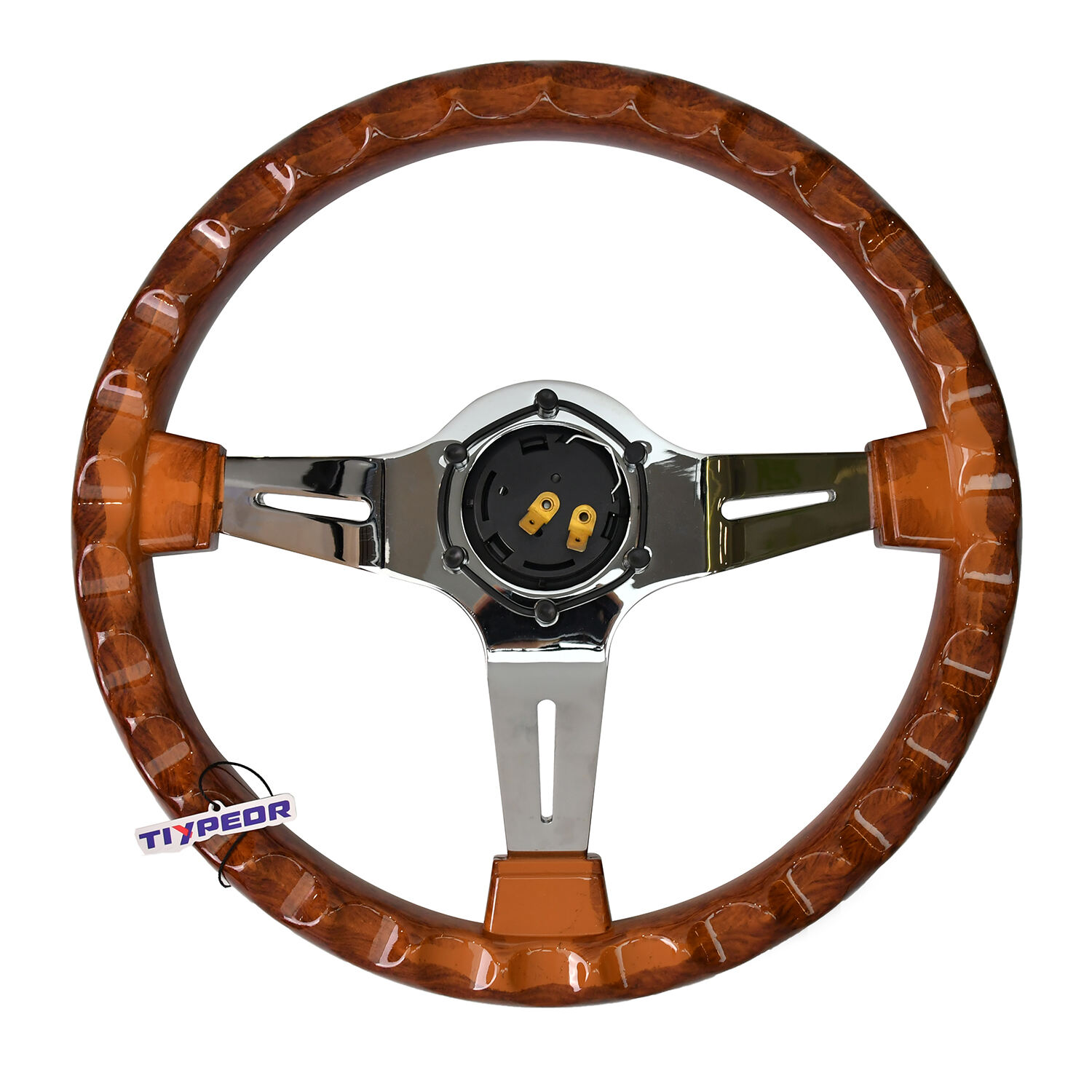 TIYPEOR ABS 350mm Drift Racing Car Steering Wheel Deep Dish Classic Brown Car Steering Wheel JDM