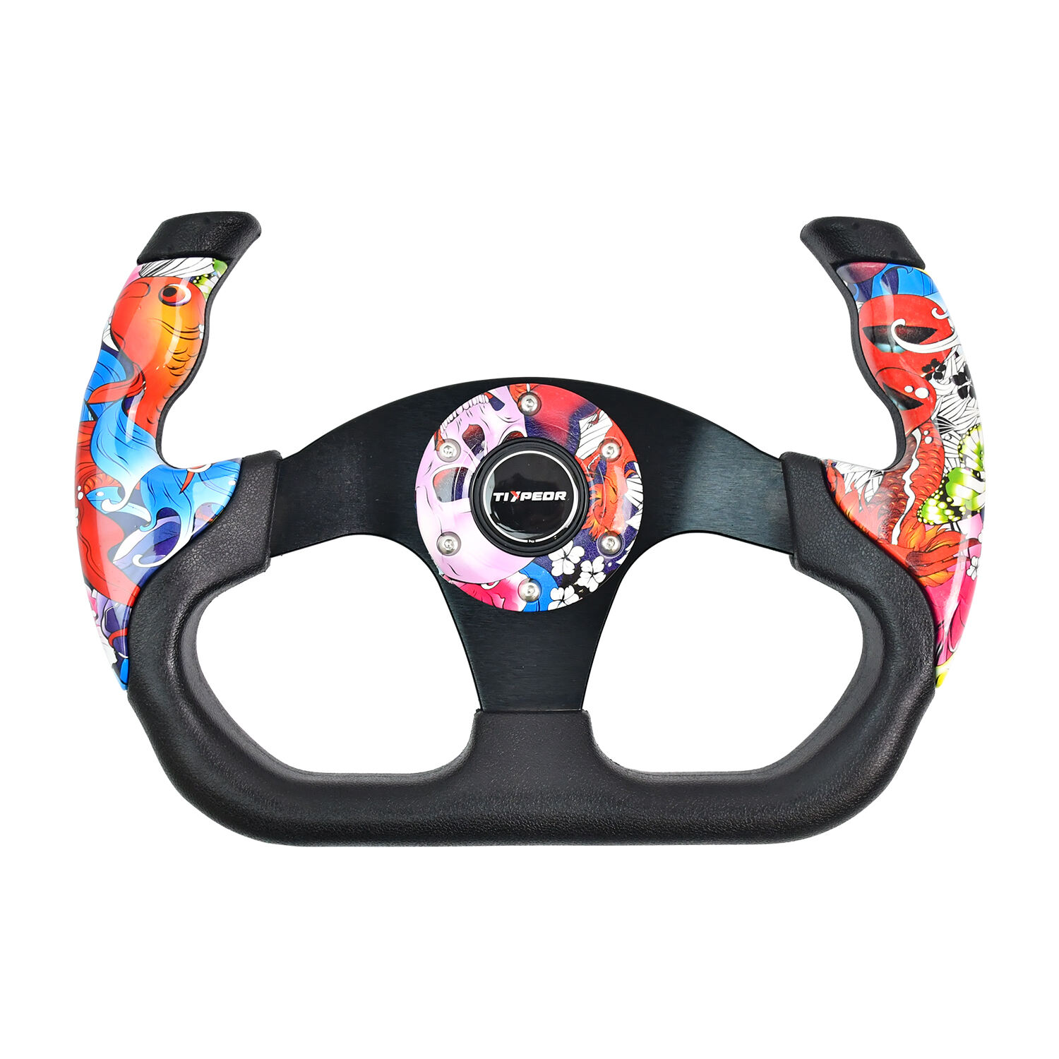 TIYPEOR Universal 13inch/330mm Black PVC D-Shape Go-kart Steering Wheel Graffiti