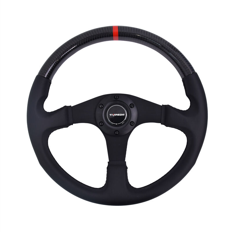 TIYPEOR 자동차 보편적 가죽 카본 파이버 개조 스플라이싱 스티어링 휠 350mm/14인치（586-06）