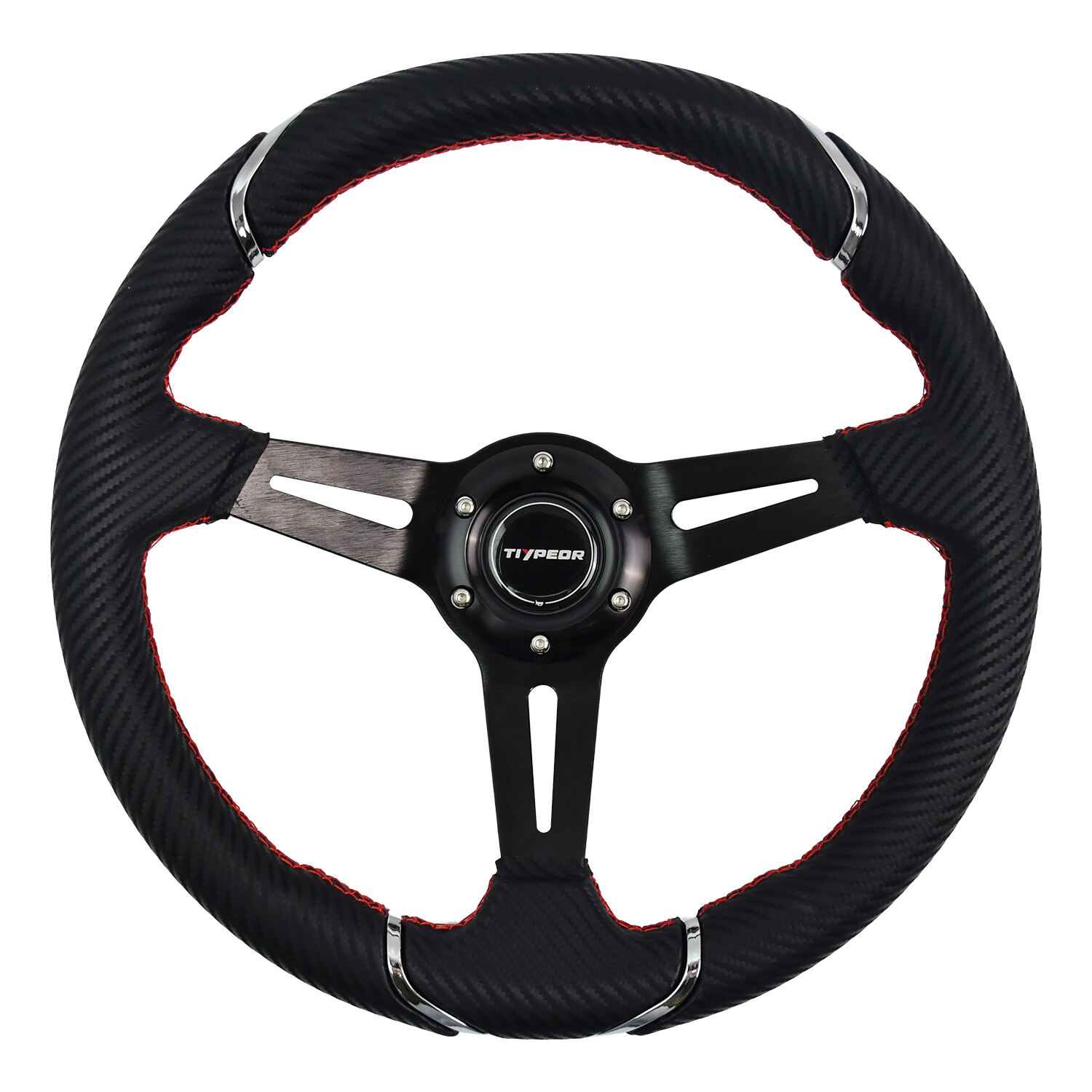 TIYPEOR Universal Black 14inch/350mm PVC Leather Steering Wheel for Golf Cart