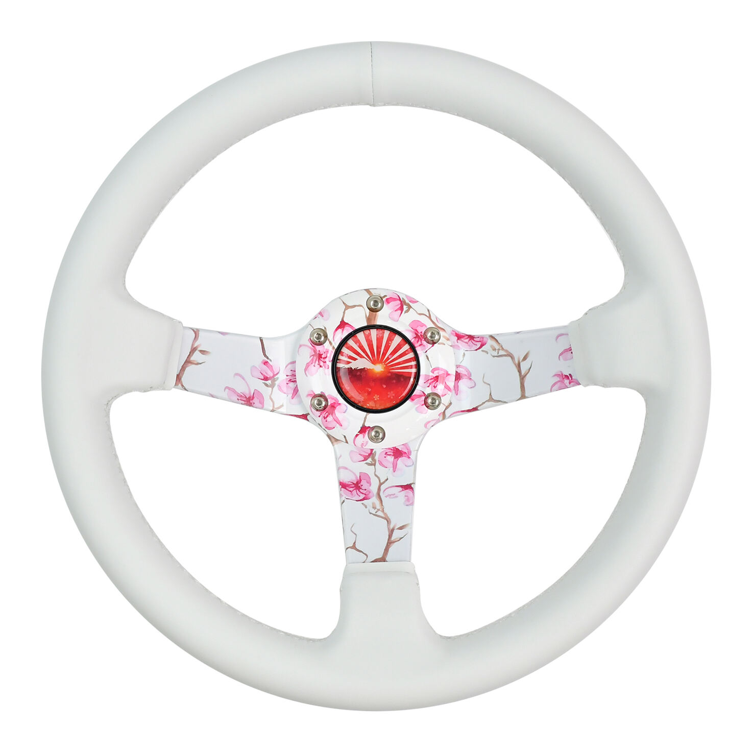 TIYPEOR Car Universal White Microfiber Leather 3 Spoke Sakura Steering Wheel 320mm/12.6inch
