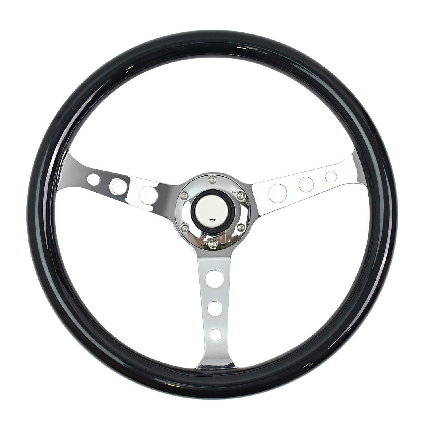 TIYPEOR Universal Black ABS Chrome 3 Spoke Steering Wheel 380mm/15inch for Car