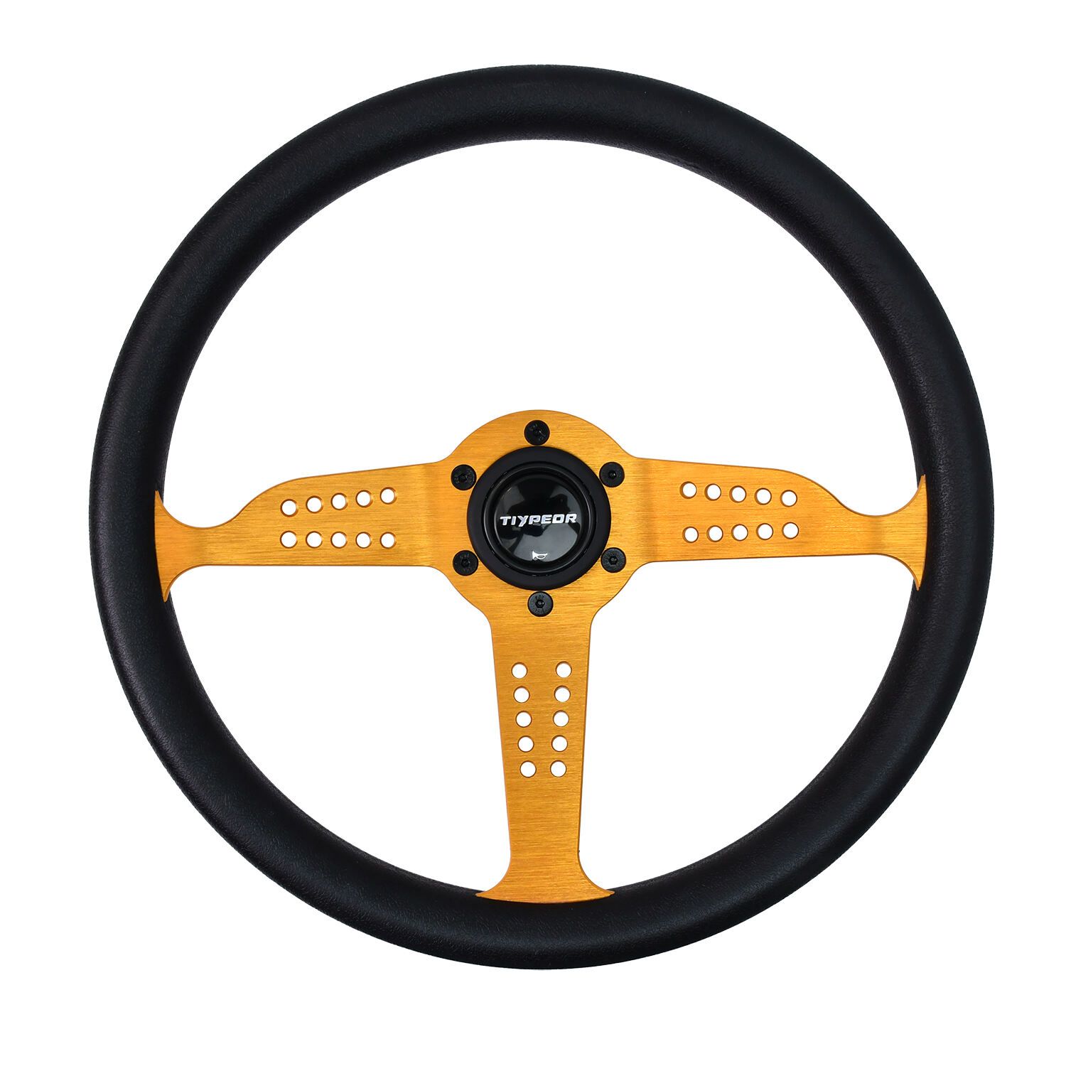 TIYPEOR Yellow 350mm PU 3 Spoke High Quality Drift Modified Steering Wheel