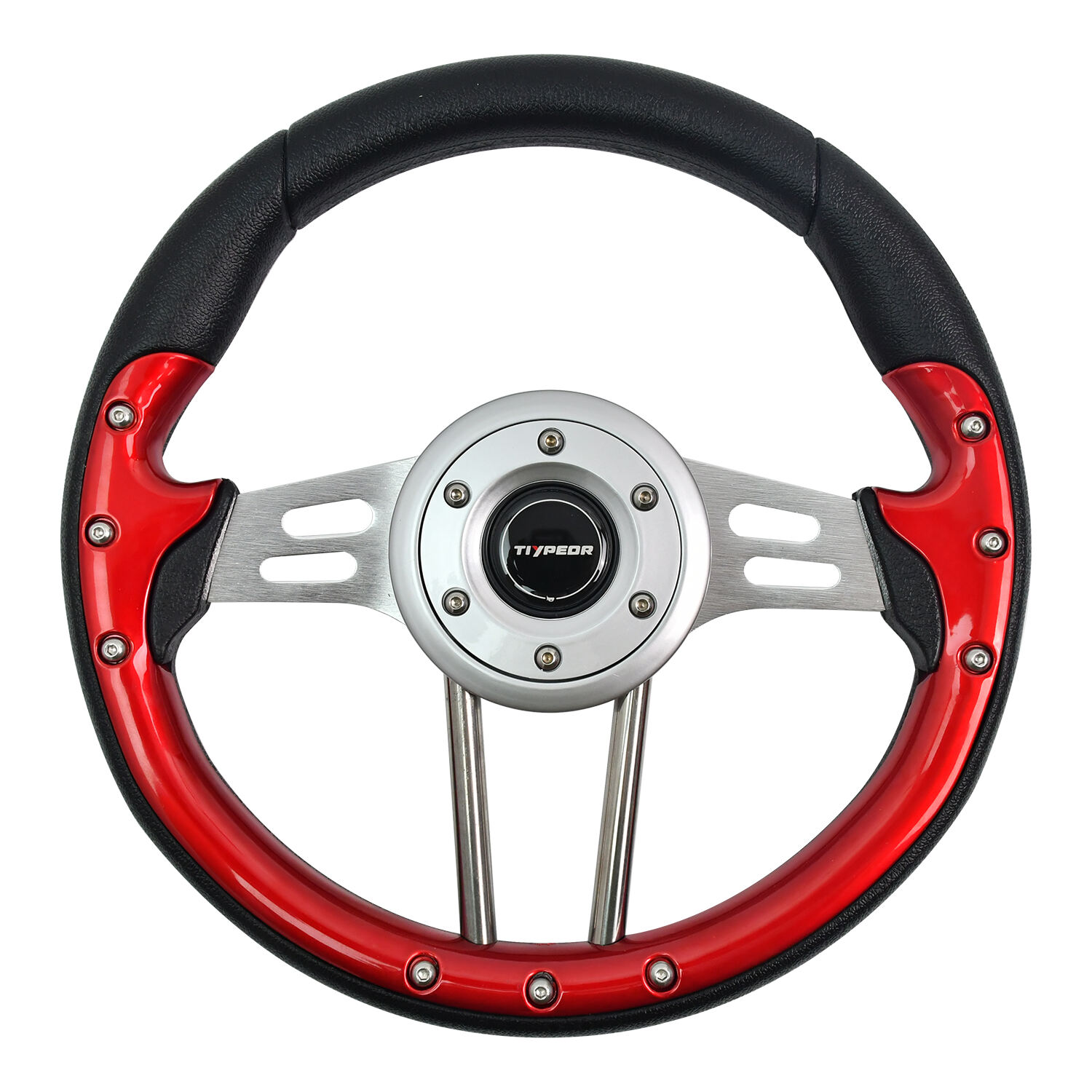 Volant TIYPEOR compatible avec/remplacement pour E-Z-Go, Club Car et Yamaha, style Aviator 4, poignée orange avec branches blanches pour chariots de golf