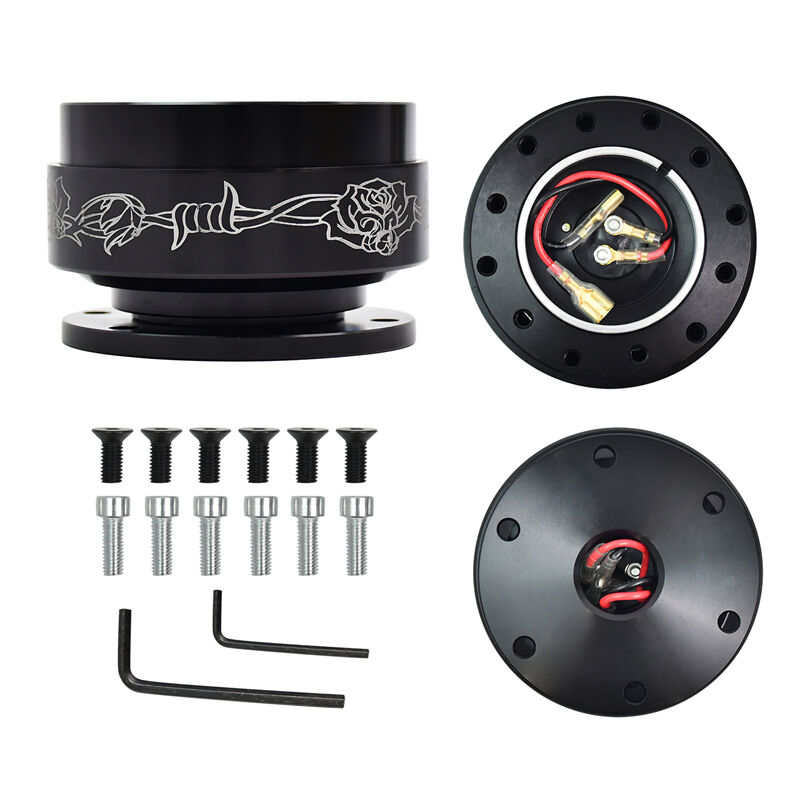 تييبور عالمي للسيارات، عجلة قيادة سريعة الإطلاق من الألومنيوم الأسود بقياس 85*55 مم مع نمط الليزر