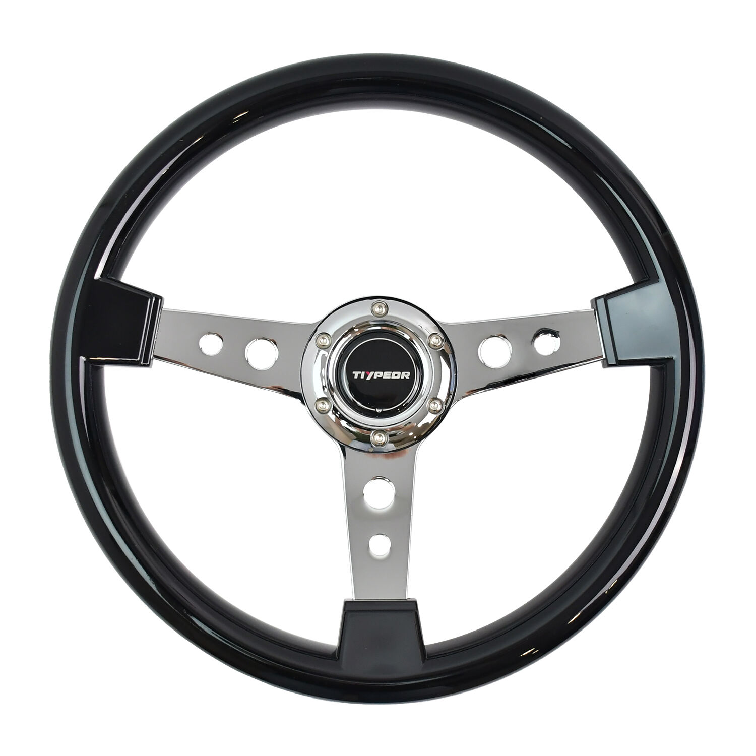TIYPEOR 13.39inch 340mm Car Racing Sports Steering Wheel Black ABS Classic Steering Wheel Chrome Spoke