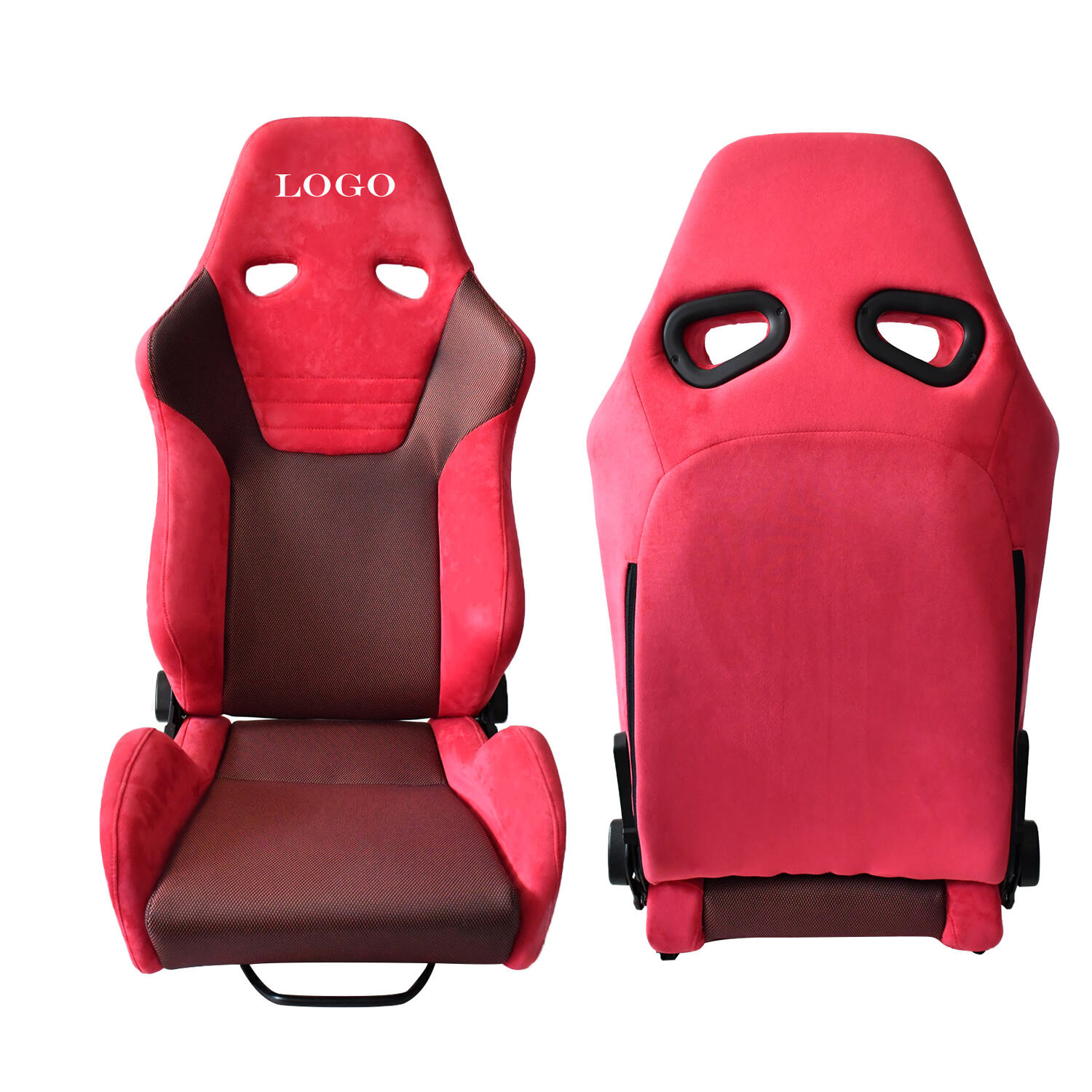 TIYPEOR Sedile Universale in Suede Suddiviso su Misura Rosso con Doppia Regolazione e Doppio Scorrimento Modificato