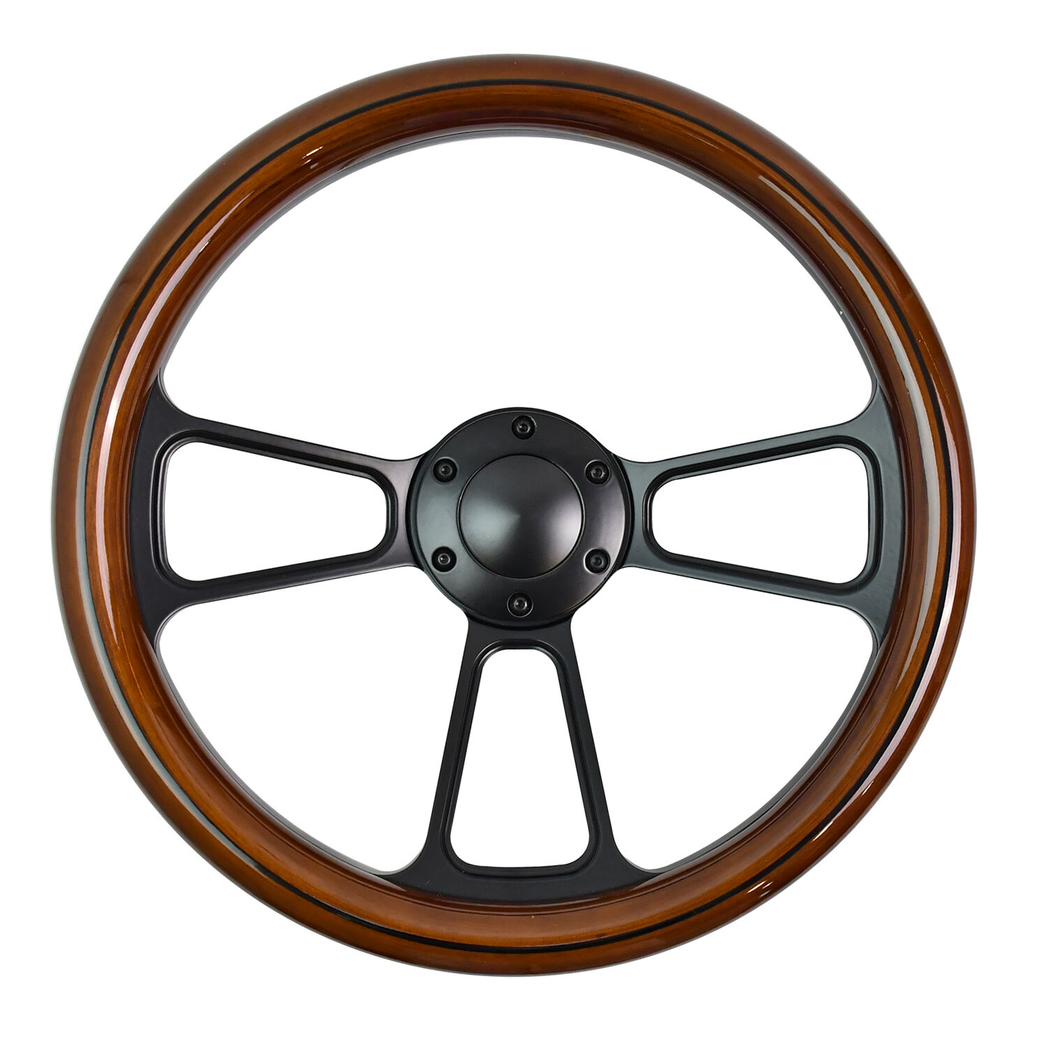 TIYPEOR Auto Universal Wood 350mm/14inch Black Spoke Classic Steering Wheel for Car and Boat（black line）