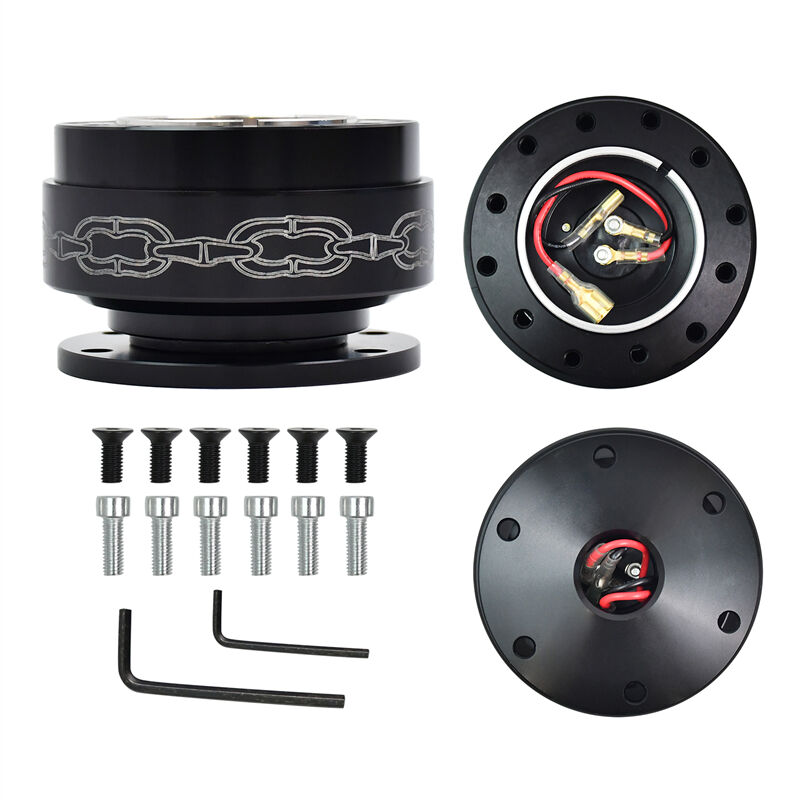 تييبور عالمي للسيارات، عجلة قيادة سريعة الإطلاق من الألومنيوم الأسود بالليزر بقياس 85*55 مم مع إكسسوارات