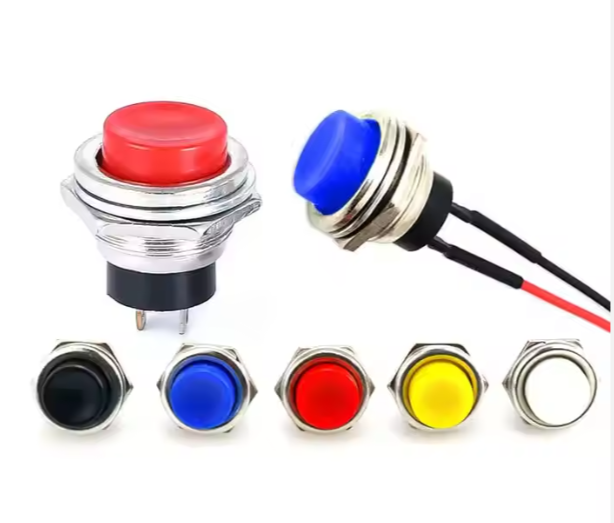 High Quality With Metal Nuts DS-212 Momentary Push Button Switch SPST Round Switch 3A 250V 2 Pin OFF-(ON) 16MM
