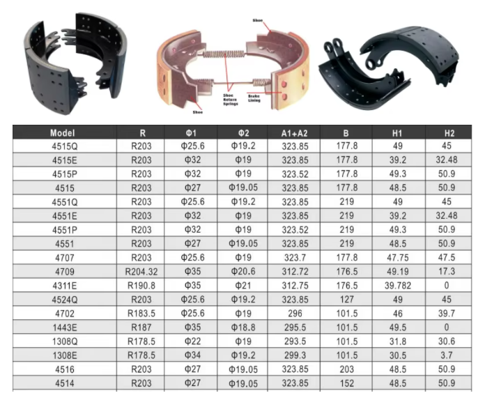 heavy duty truck brake shoes 4707 truck brake lininer 4707 4515-10