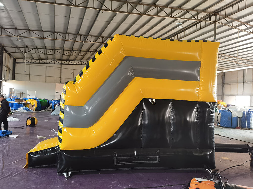 Fun Competitive Yellow-Black Caution Inflatable Run & Ball Obstacle Game