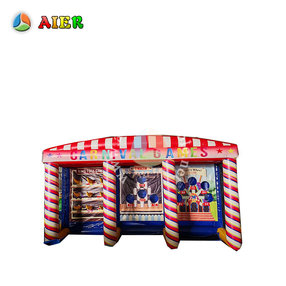 X237: Puesto inflable de feria 3 en 1, puesto comercial para ferias con lanzamiento de aros y lanzamiento de rueda de la fortuna, para eventos