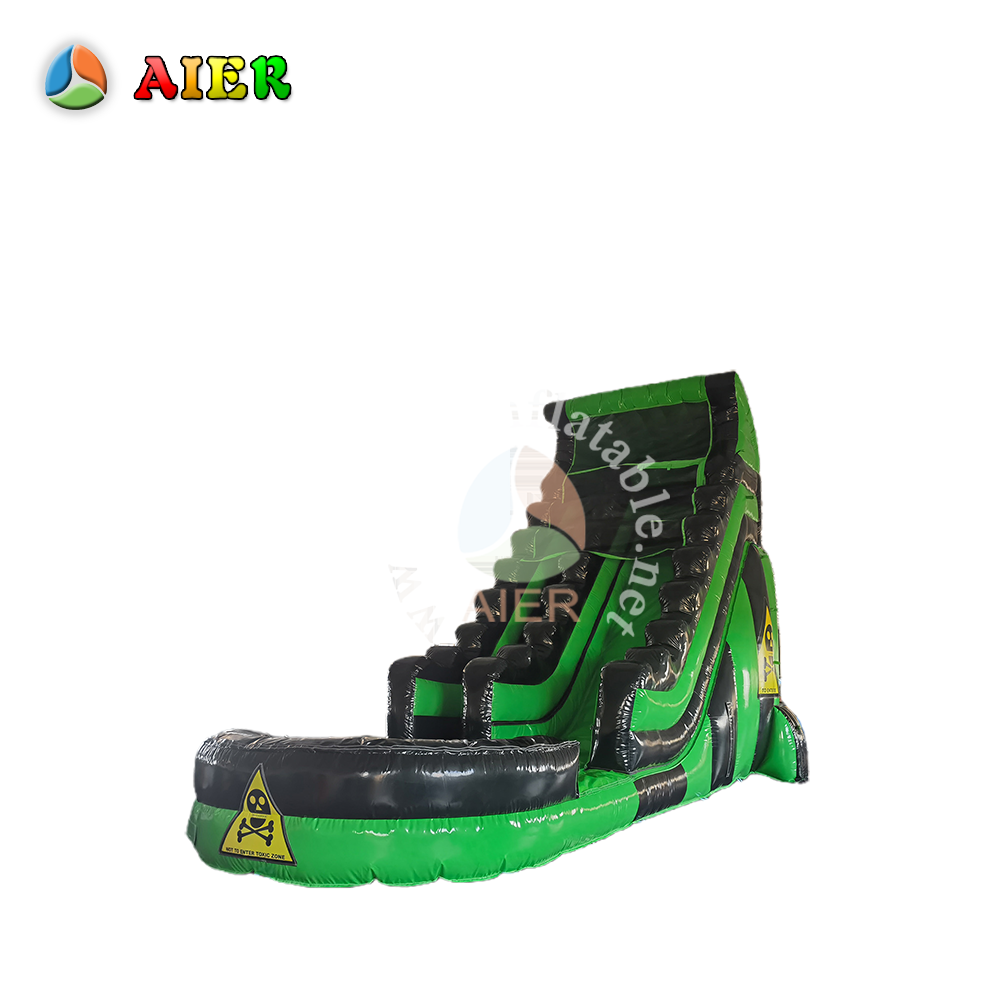 L514 Diapositiva inflable de agua tóxica para uso comercial, tema de bioamenaza en verde y negro, para alquiler en eventos