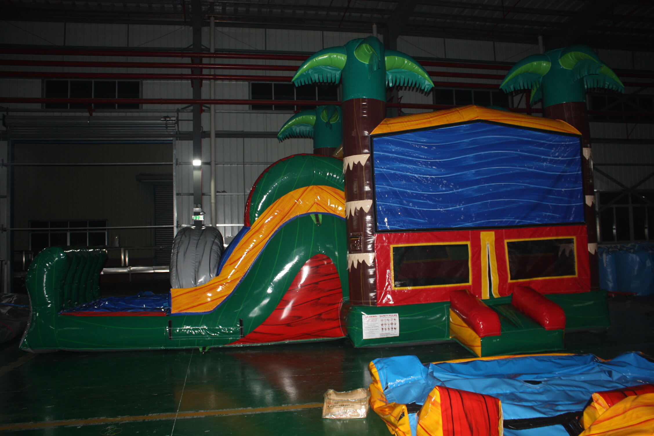 Palm Tree Trunk Combo Inflatable Bounce Bed - Backyard Tropical Play Center with Slide & Pool for Kids Summer Party