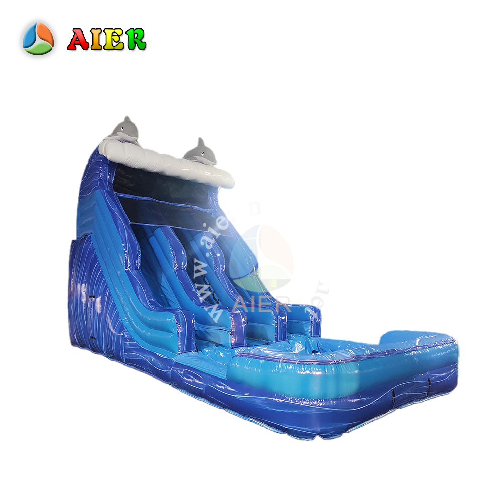 L497 Commercial Iridescent Dolphin Double Lane Inflatable Slide for Party Events