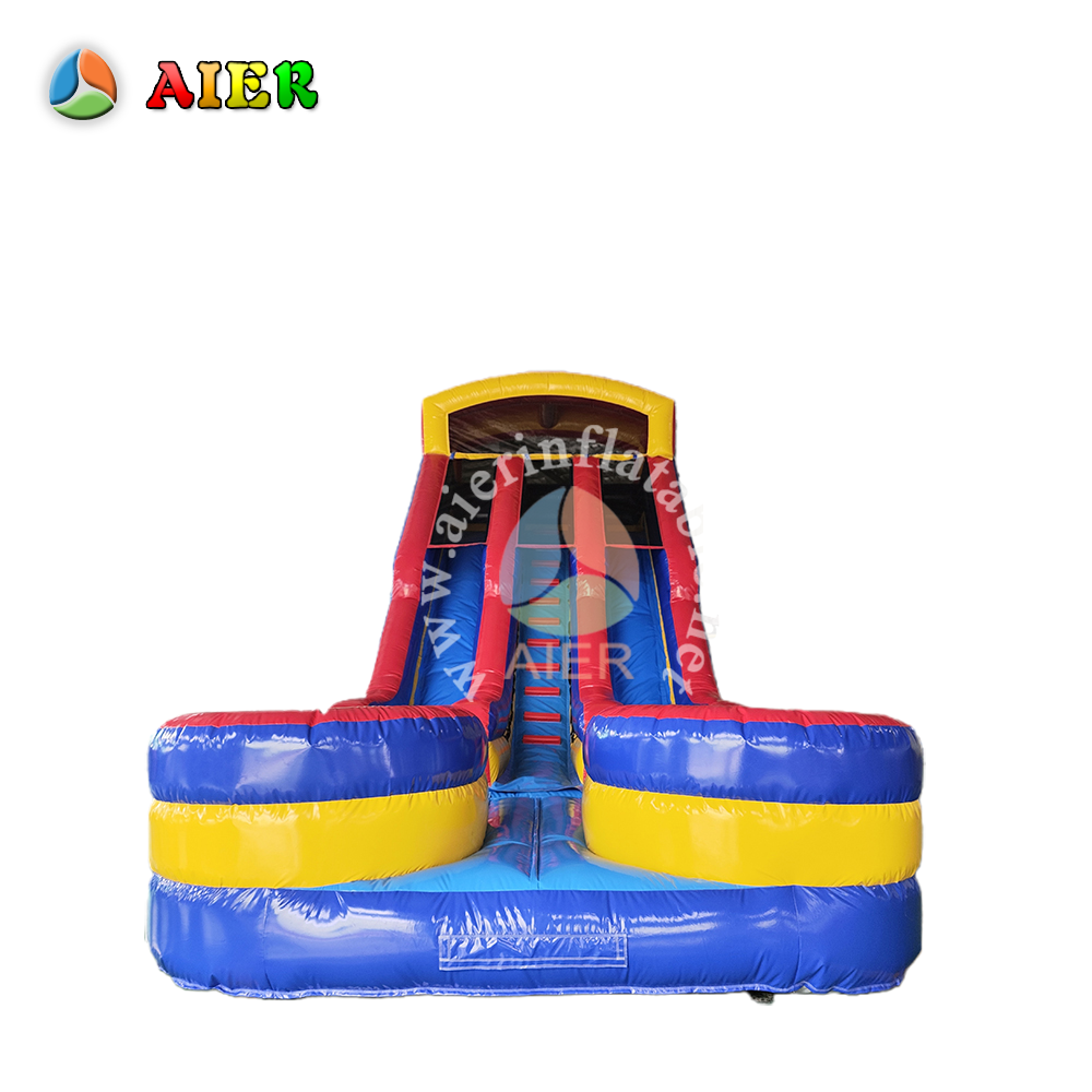 L494 Commercial Red Blue Yellow Double Lane Inflatable Wet Slide For Events