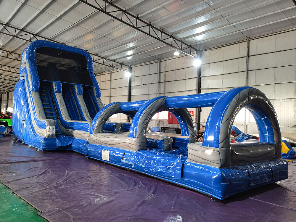Glittering Blue-Gray Double-Lane Inflatable Slide Fun Playground