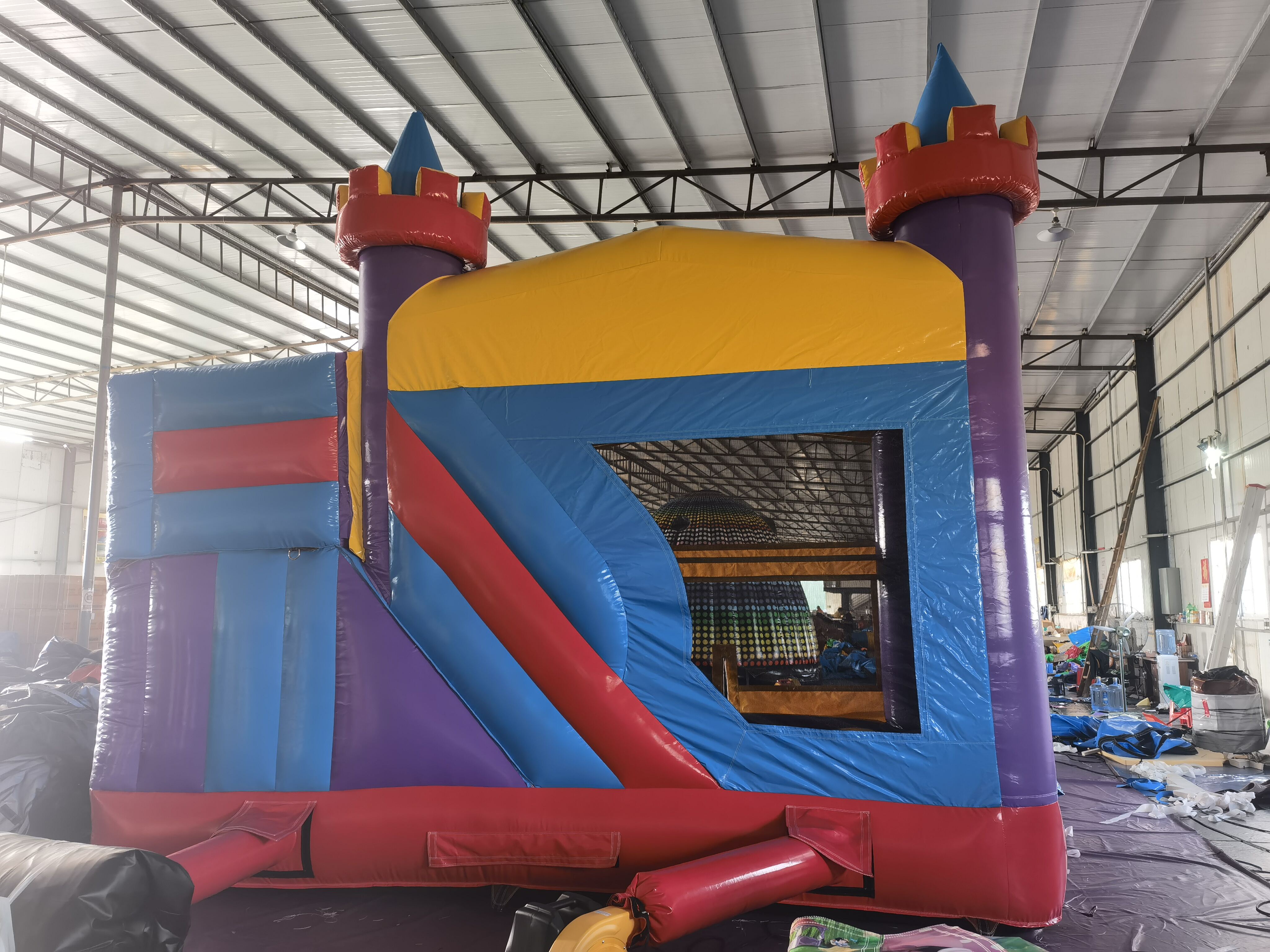 Colorful Dry-Wet Combo Inflatable Bounce House with Slide & Pool for Backyard Summer Play