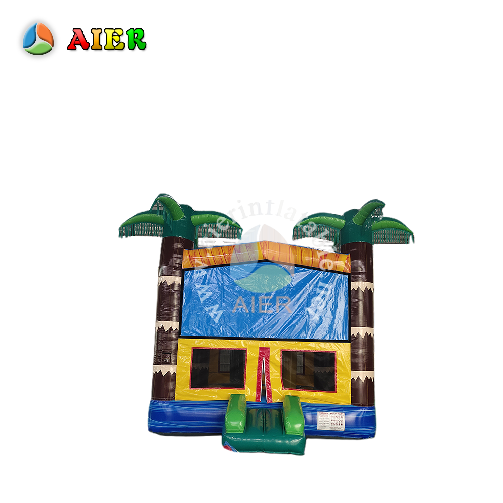 In-Stock Blue Palm Tree Inflatable Bounce Bed - Heavy Duty for Poolside Parties & Beach Resort Rentals