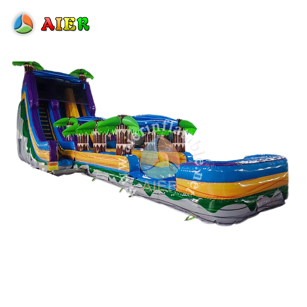 L495 Commercial Party Tropical Palm Tree Double Lane Inflatable Play Slide