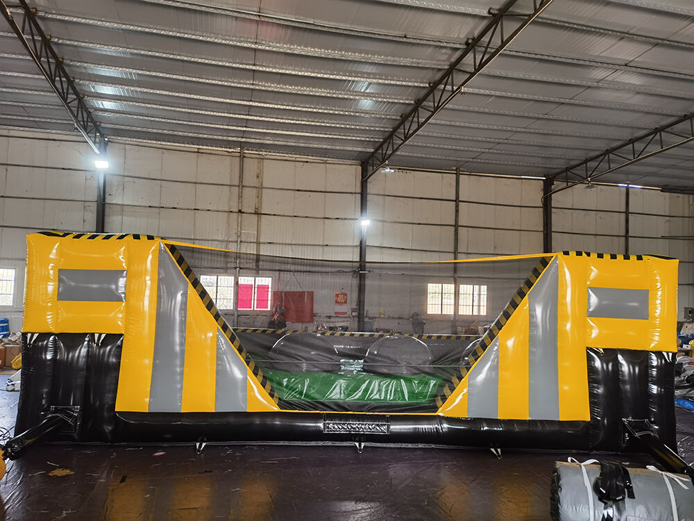 Fun Competitive Yellow-Black Caution Inflatable Run & Ball Obstacle Game