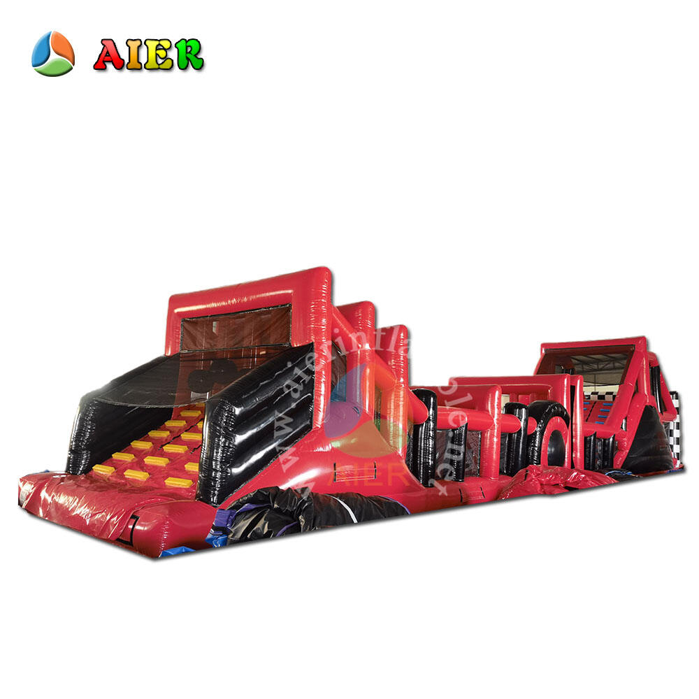 Outdoor Black Red 25m Inflatable Obstacle Equipment